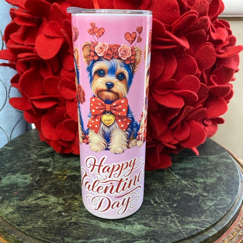 Valentine's Day Dog Print Tumbler - Pink